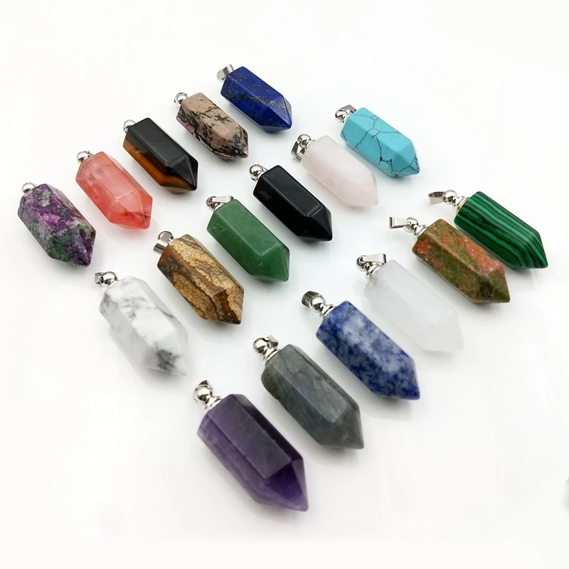 

Wholesale Natural Chakra Quartz Healing Bottle Bullet Opened Pendant Hexagonal Point Necklace European and American Jewelry, Crystal