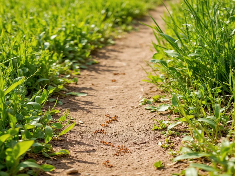 Ant trail on garden path treated with natural repellent