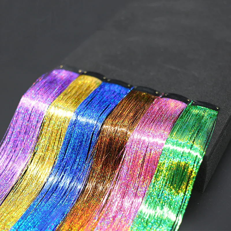 

Length 50cm in stock hair tinsel with bb clip in sparkling hair extension rainbow hair tinsels sparkle