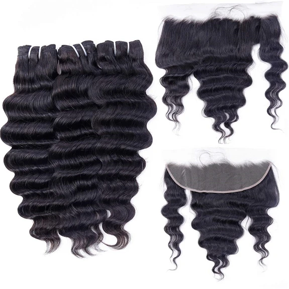 

Top grade Wholesale 13X4 Swiss frontal Transparent and HD lace closure frontal Loose deep wave and bundle Cuticle Aligned Hair, Natural colors