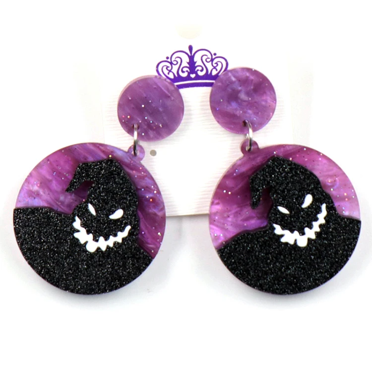 

ERS419ER1097 Hot Selling Nightmare Before Christmas Boogie Man Purple Glitter Acrylic Earrings