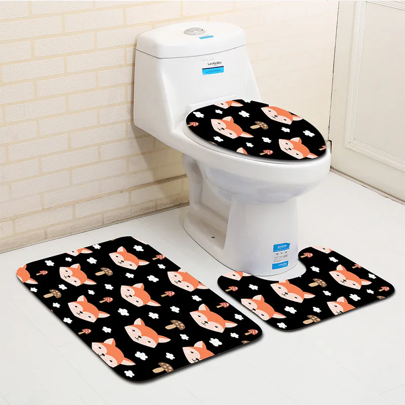 

DB 500MMx800MM 3 Piece Set Bathroom Mat Sets Mats Anti-slip and Toilet Seat Cover Of Printed Fleece Fabric
