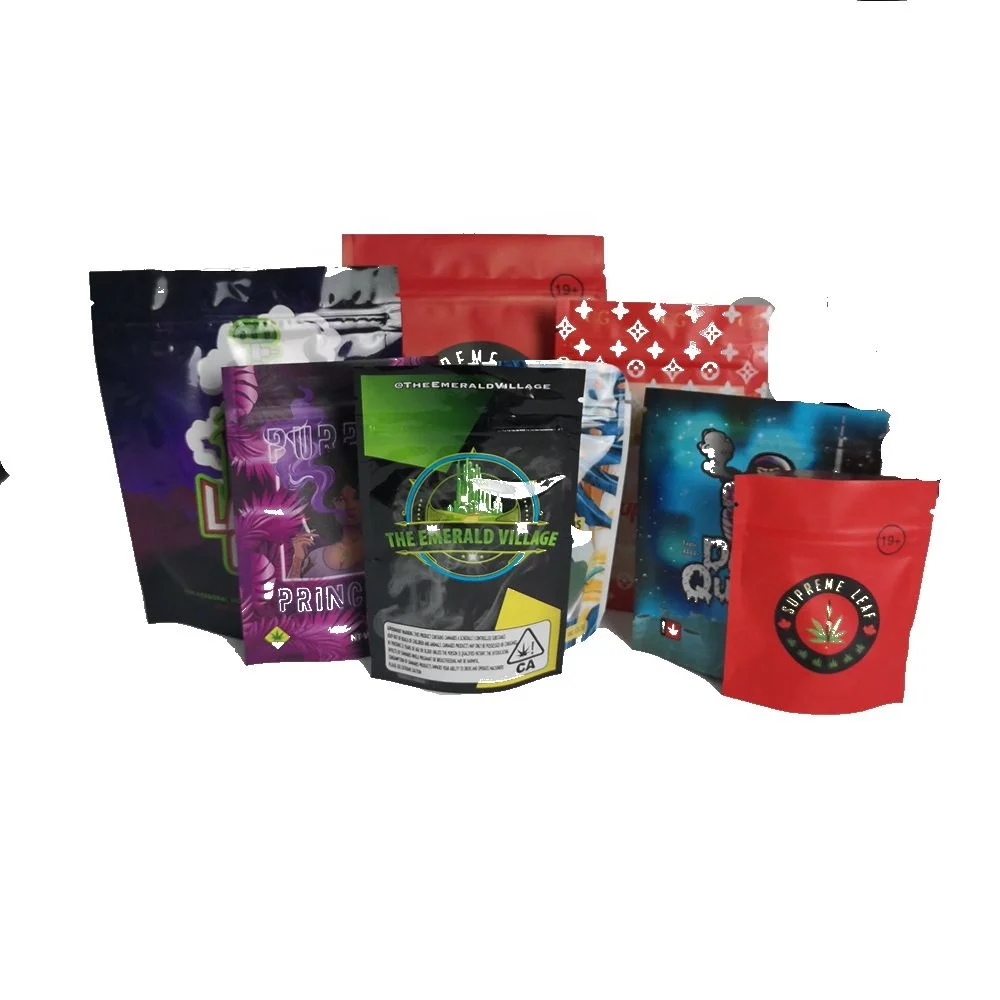 
Custom printed plastic smell proof black ziplock cookies weed packaging mylar bag packaging with window 