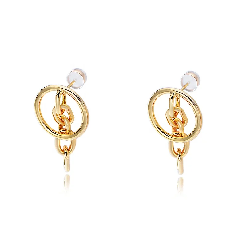 

findings minimalist hoop Paper clips chain tassel Line psj brass 18k gold plated Cubic Zircon Drop Earrings for women girls