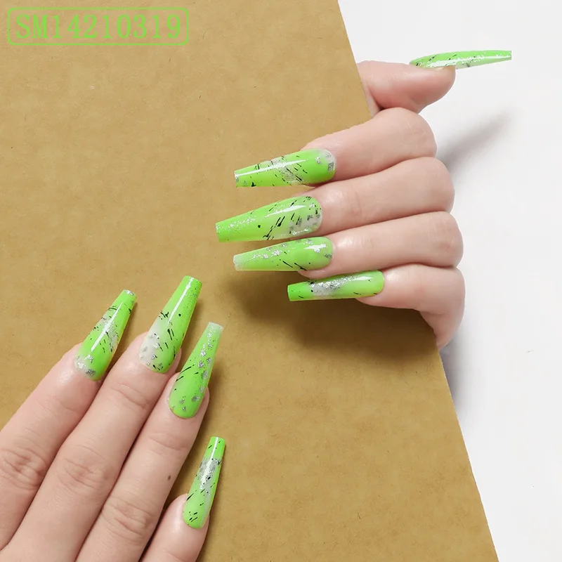 

green press on long nails Ballerina press on nails in bulk coffin nails press on