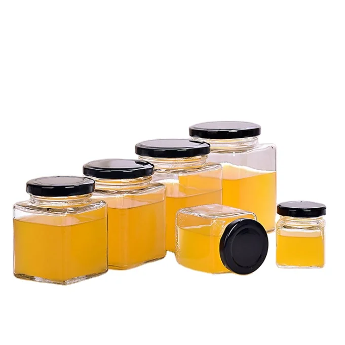 

Wholesale Hot Selling Available Different Sizes Square Shape Glass Jam Jars With Metal Lid, Transparent