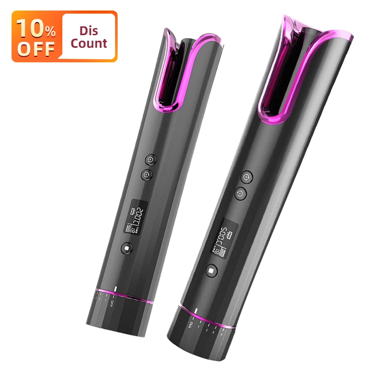 

2021 Newest Lcd Automatic Hair Curler Usb Auto Rotating Creamic Wireless Curling Cordless Automatic Iron Auto Hair Curler, Black