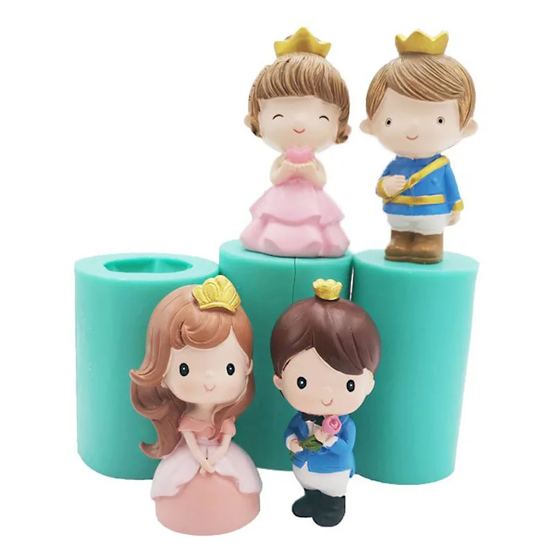 

W116 Ins style Cute Ornament Silicone plaster Mould Prince Princess Cake Resin Mould, Withe