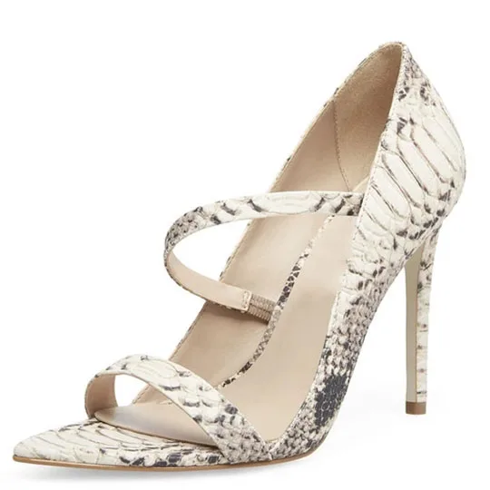 

Slide Single Band Women Sandals Shoes Snake Python Print Summer Dress Pumps Stiletto Women's Shoes, White