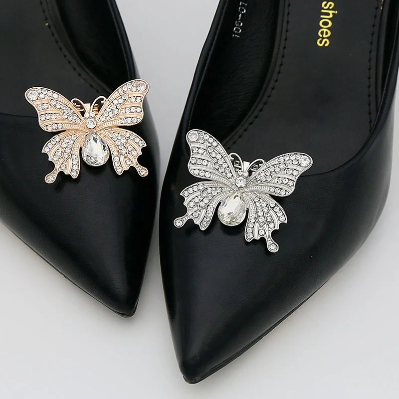 

XILIANGFEIZI Newest Fashion Rhinestone Gold Shoes Charm High Heel Accessories Sandal Metal Buckle Women Butterfly Shoe Charm