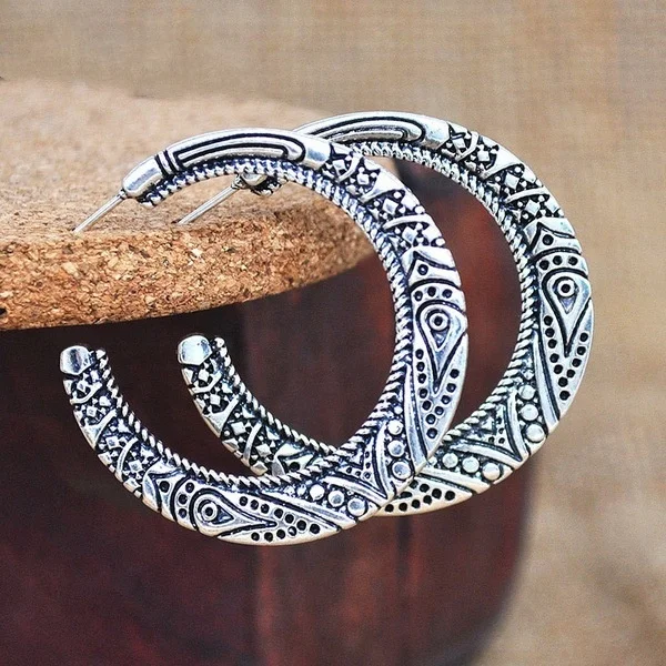 

New Vintage Jewelry Earrings Antique Golden Vintage Tibetan Silver Hoop Earrings for Women Gifts Vintage