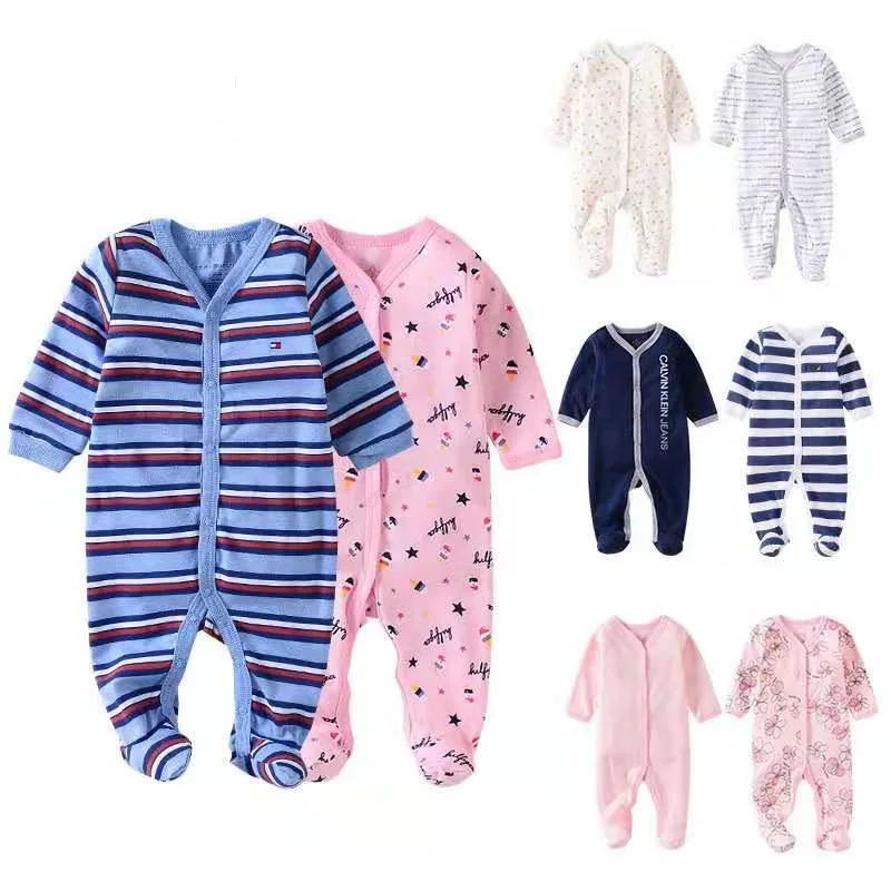 

wholesale baby pajamas romper winter-autumn cotton newborn clothes long sleeve baby romper plain front footed pajama, Picture