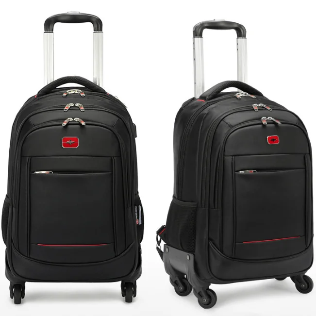 

Business travel men and women multifunctional trolley backpack 4 wheels, Black