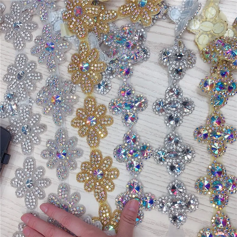 

Crystal Motif Strass Hot Fix Rhinestone Tape Applicator Ribbon With Rhinestones Iron On Appliques, Many color