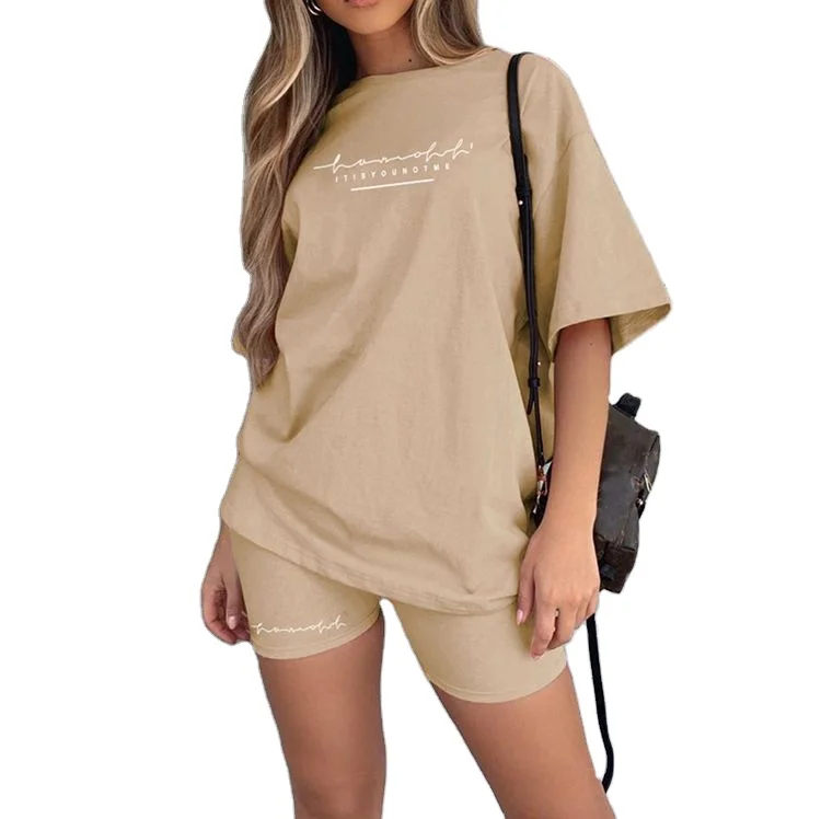 

Wholesale Summer Two Piece Short Set Girls T Shirts Ladies Oversized T-shirt for Women Shirt and Shorts Set Summer Shorts Set