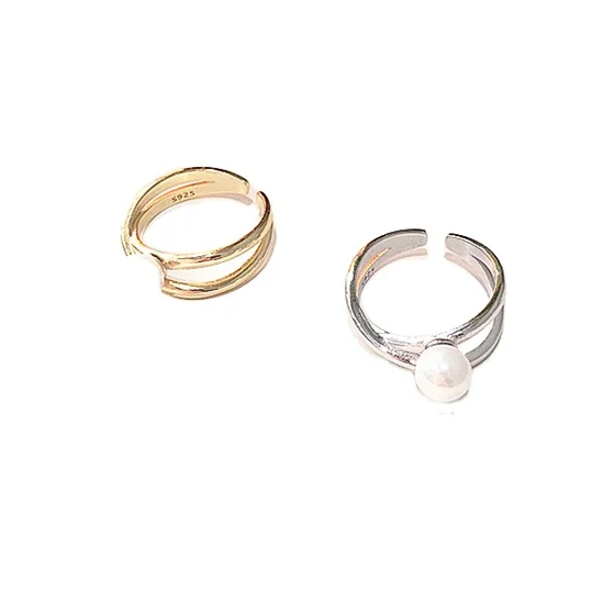 

Popular Pearl 925 Sterling Silver Cross Finger Ring for Women, White gold/ gold