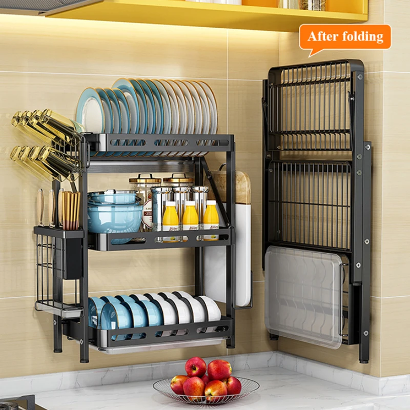 

Foldable 2 tier 3 tier dish rack kitchen organizer dish drying rack over kitchen sink countertop storage holders & racks, Customized color