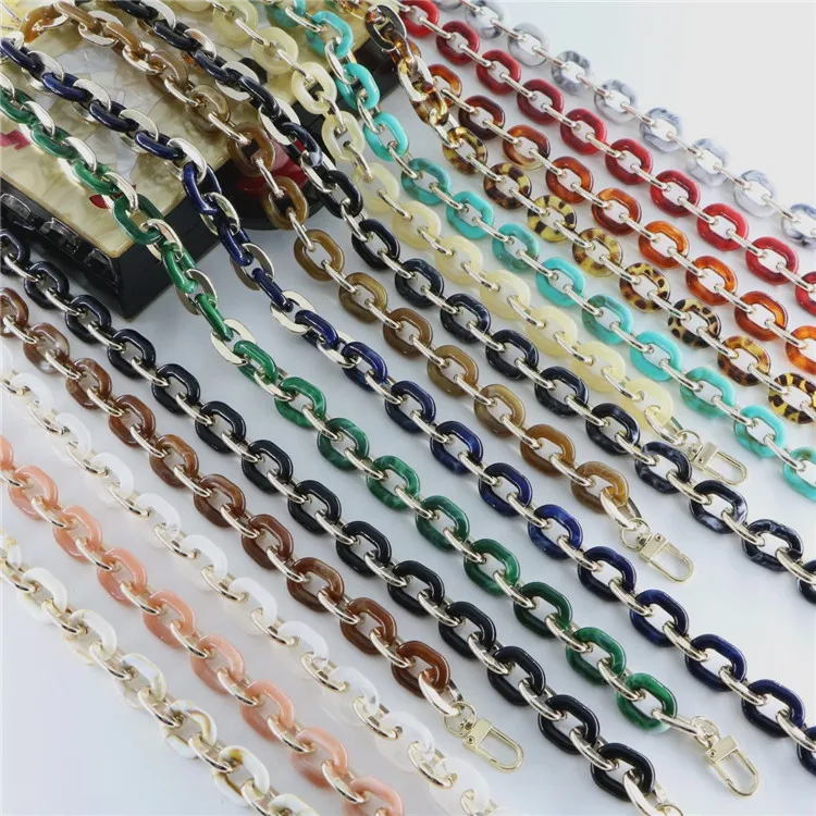 

2020chain accessories custom multi-color tortoise resin metal bag chain Handmade Alloy Acrylic Small Round Chain, Sotck more than 10