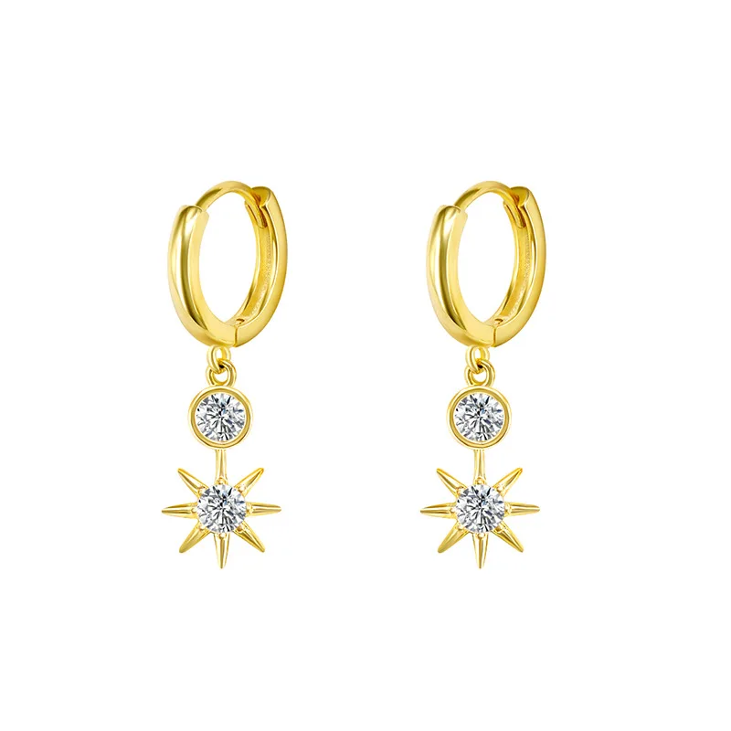 

QIANZUYIN Wholesale 18k Gold Plating Sterling Silver 925 Earring Hoop Star Star Earrings