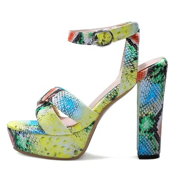 

Large Size US 14 Chunky Heels Women Sandals High-heeled Open toe Platform Pumps Snakeskin Women's Shoes, Mixed color