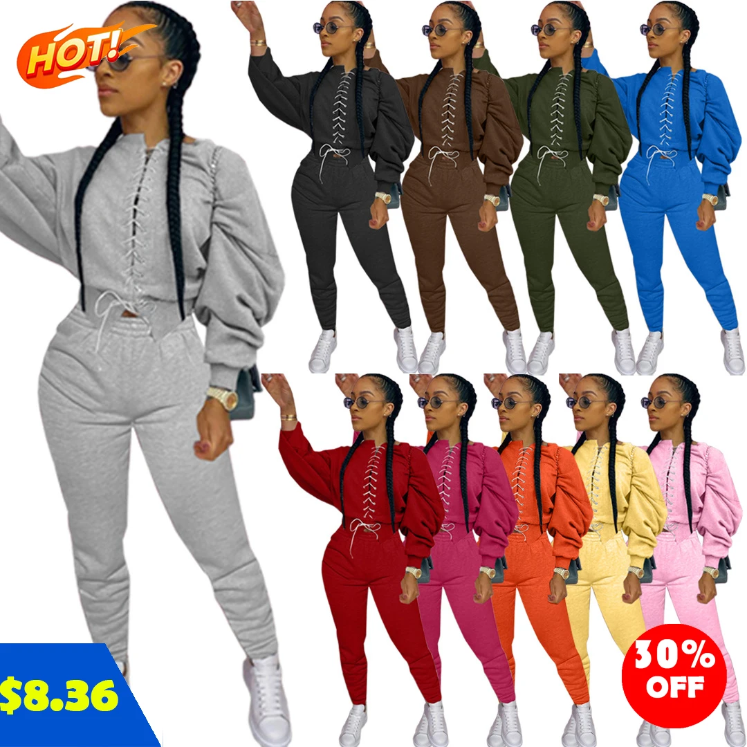 

fall 2021 women clothes custom logo solid color Women hot sale two piece pants set sweater suits woman two piece set strap, As picture