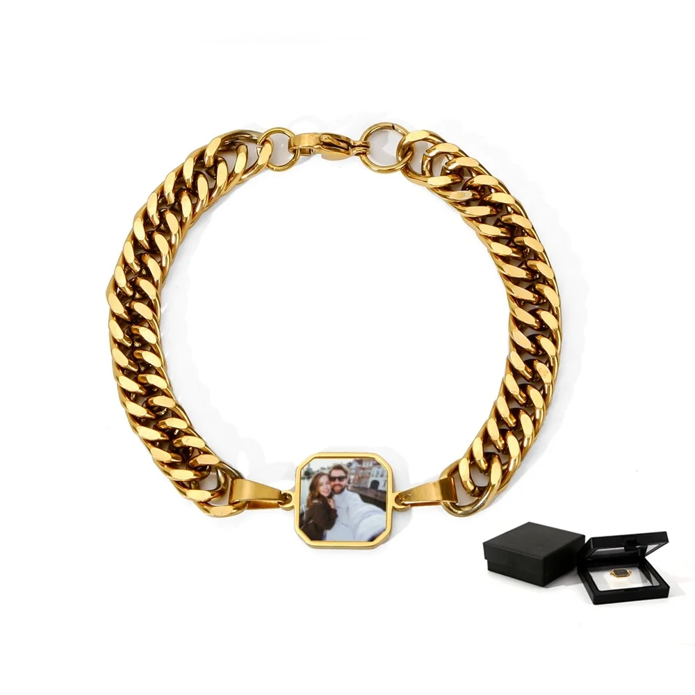 Custom Photo Heat Activated Magic Bracelet With Hidden Picture Temperature Change Magic Bracelet Geometric Cube Style