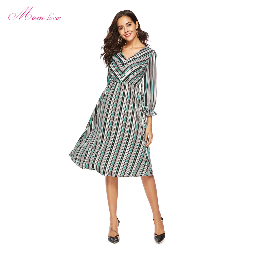 

Spring Latest Design Style Stripe printed trendy dresses for women elegant latest dress, As picture