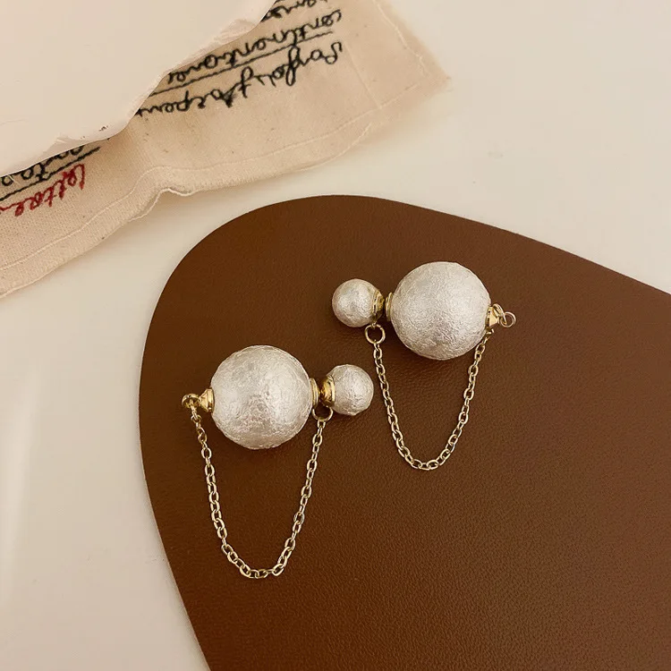 

new statement chain double pearl earrings