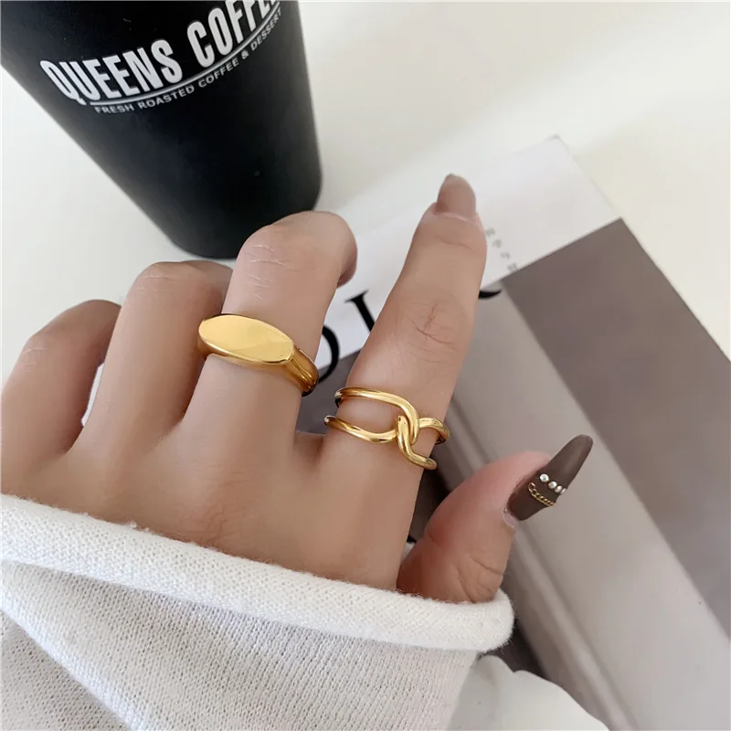 

Fashion Simple Waterproof Knot Cross-wound Open Ring Tarnish Free 18k Gold Plated Stainless Steel Flat Rings For Women YF4087