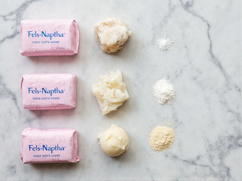 Fels-Naptha soap bar next to laundry ingredients