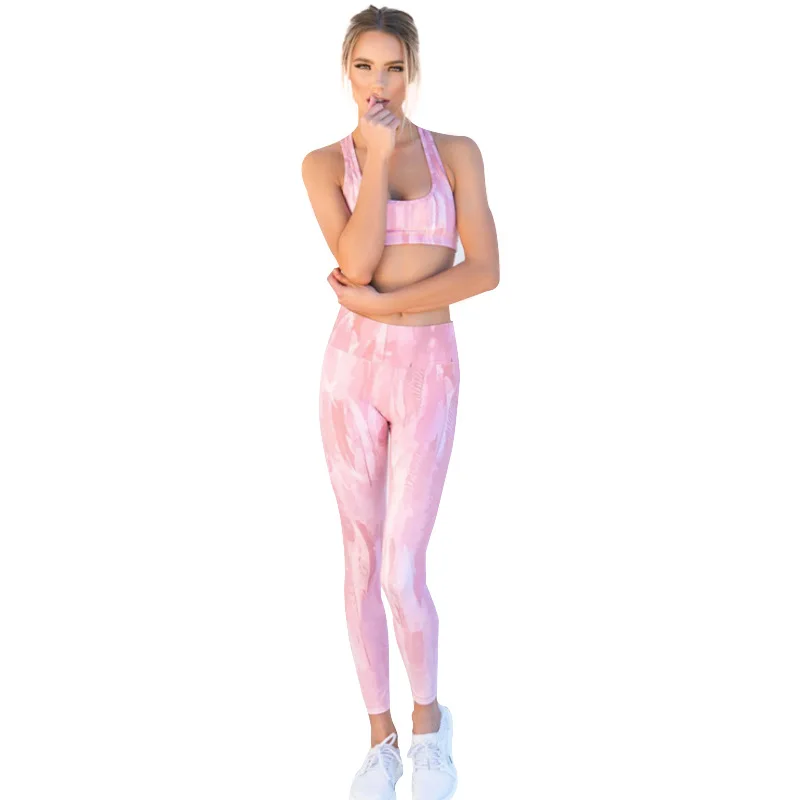 

Women's round neck floral Yoga Fitness vest pants sports fitness leisure suit