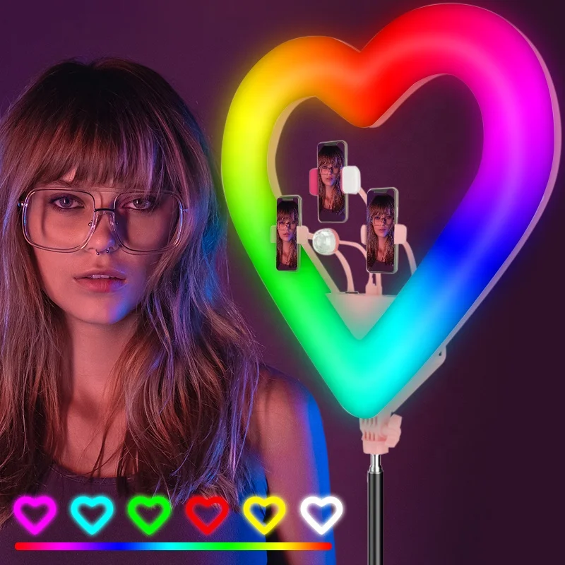 

LED Makeup Heart Ring Light AV16 20 Inch Stepless Dimmable For Phone Camera Video RGB Photographic Lighting With Tripod Stand