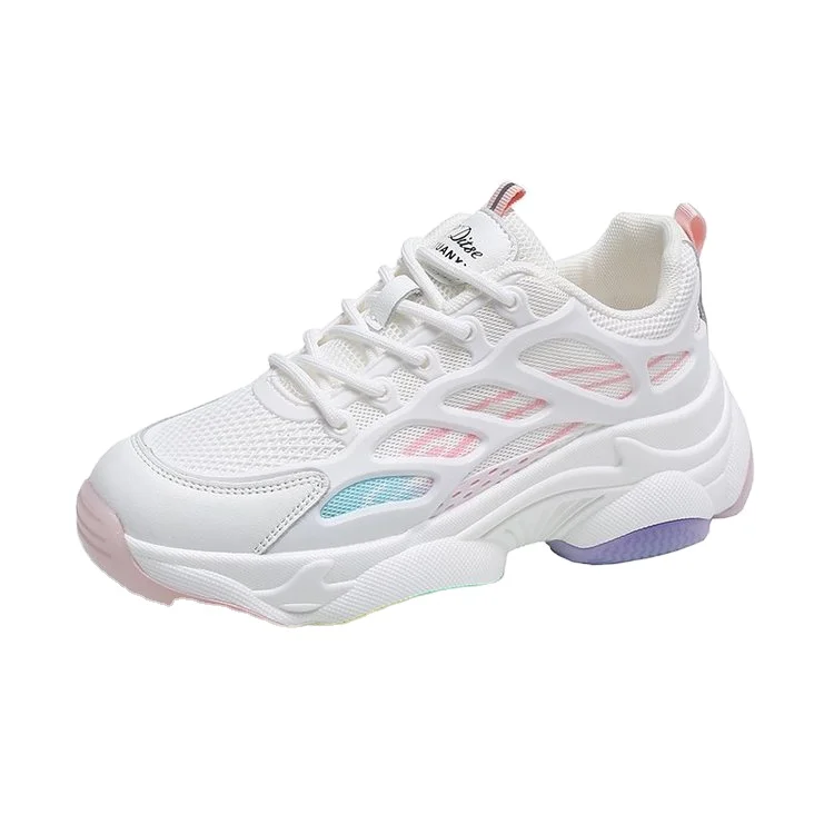

Wholesale New Mesh Women Sneakers Casual Flat Rainbow Sole Shoes Fashion Dad Shoes for Ladies, Green,pink