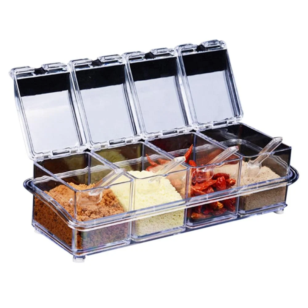 

Clear Seasoning Rack Spice Pots Set Kitchen Storage Container Condiment Jars Cruet with Cover Spoon Storage Container