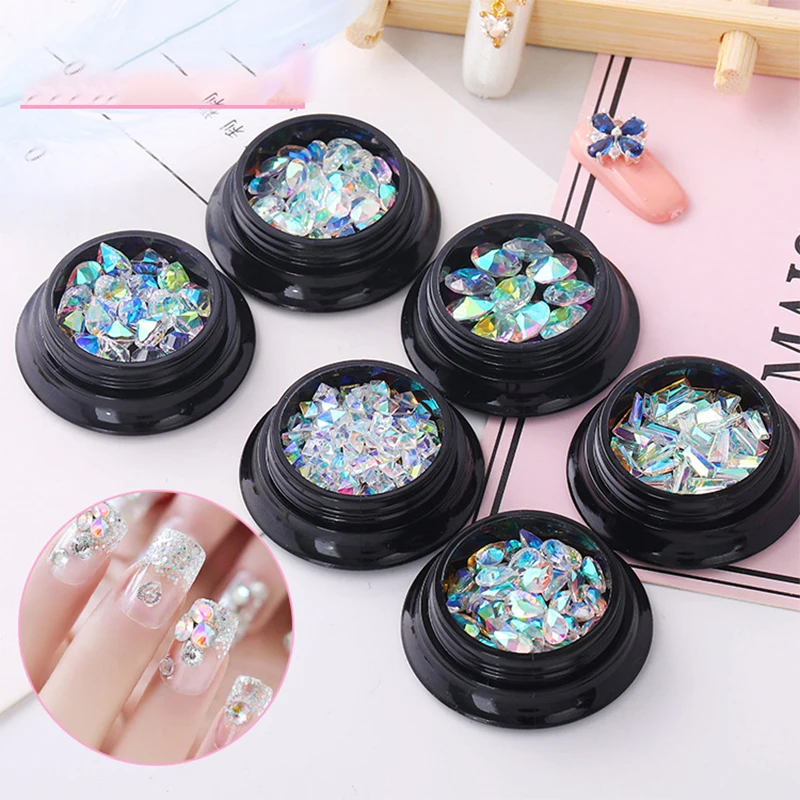 

3D Decorations AB Color High Quality Nail Rhinestones Mixed Shape Heart Drop Charms Glass Flat Back Crystals For Nails Art