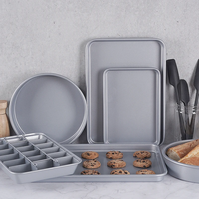 

Top selling New Product 6-piece Set Rectangular shape Cake Pans bake tray set for Baking Biscuit Pans, Black/white