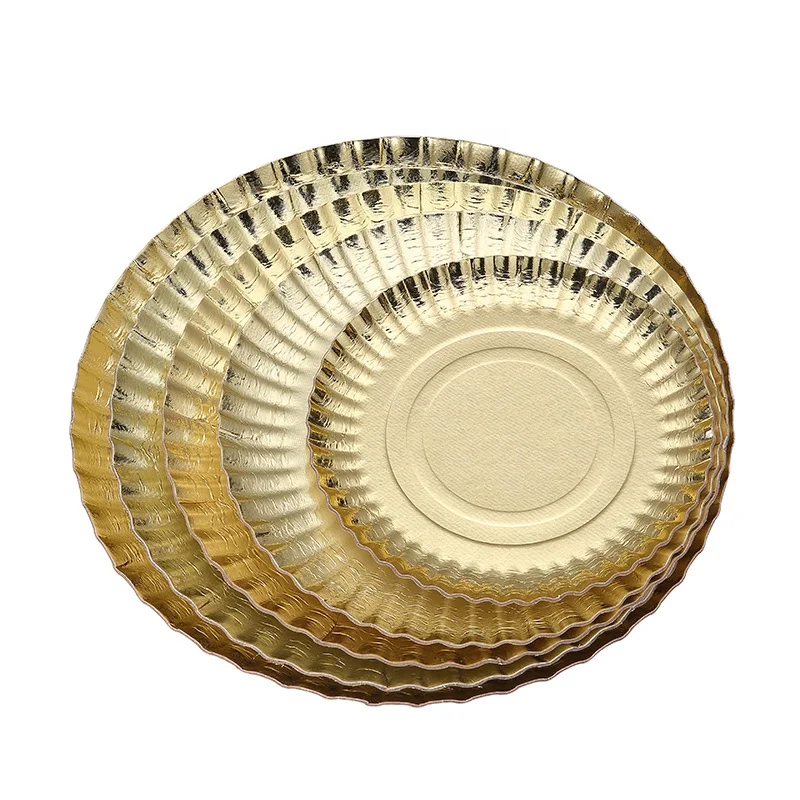 

Disposable Gold cake tray 5 sizes round shape cake plate factory cheap price