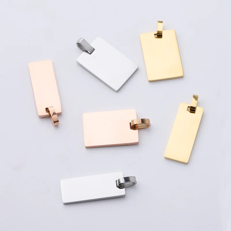 

Customized Engraved Stainless Steel Square Dog Tags Pendant Minimalist Wholesale Gold Plated Blank Rectangle Necklace Pendants