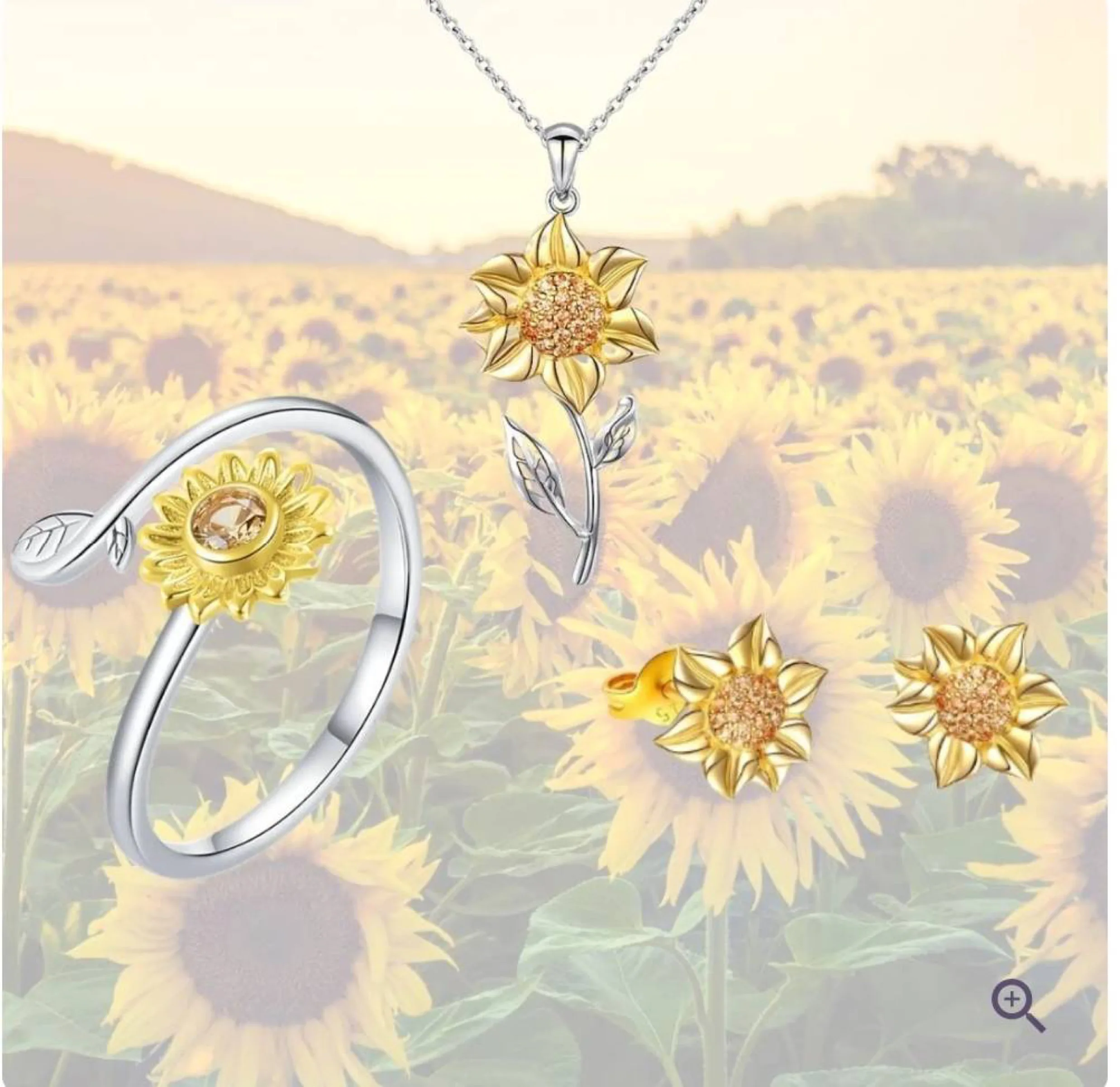 

2023 Pure Silver Jewelry Factory S925 Sterling Silver Sunflower Necklace 18K Gold You Are My Sunshine Necklace Ring Earring Set