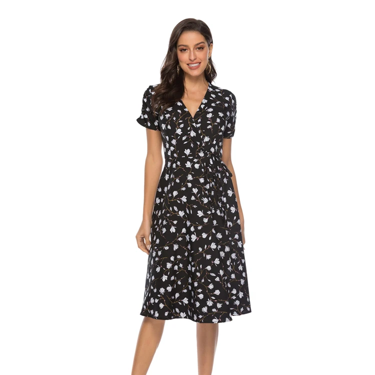 

Bohemian Beach Skirt Chiffon Print Swing Dress 2021