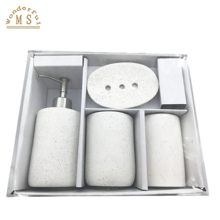 

stock simple style ceramic bathroom set 4pcs,whole sale ceramic bathroom set for mother's day,white ceramic bathroom accessories