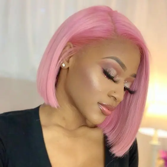 

iFINER New Pink Color BOB Straight Lace Front Human Hair Wigs Brazilian Remy Hair Natural Hairline Transparent Lace bob wig