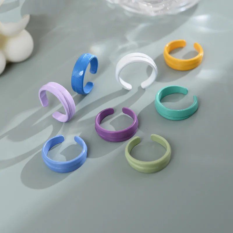 

2021 New Arrival Colorful Geometric Finger Ring Korean Adjustable Candy Color Opening Cuff Rings For Women Gift