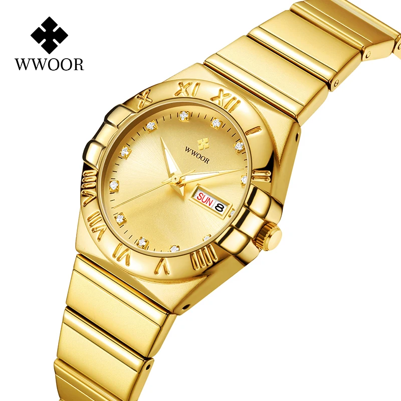 

WWOOR 8885L Unique Design Female Wristwatch Premium Fashion Quartz Ladies Watches Luxury Gold Diamond Business Watch Women