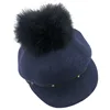 Wool Felt Equestrian Knight Hat for Women Cap Fashion Rhinestone Octagonal Concave Convex Fedora Hat with pom pom