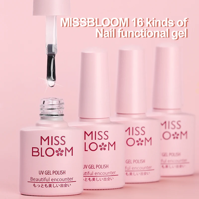 

MISSBLOOM oem custom logo long lasting uv/led lamp rubber base coat and top coat soak off rubber gel nail polish for nail art, Clear