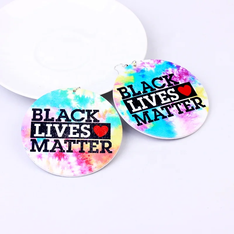 

17 Colors Fashion Initial Letter Black Lives Matter Earrings For Women Big Statement Circle Wooden Earrings New 2020