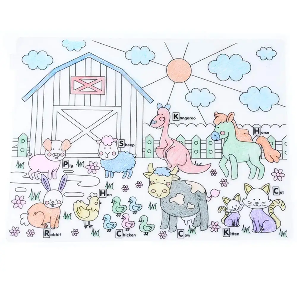 

Kids Mark-Mat Silicone Coloring Placemat with 4 Dry-Erase Markers, Alphabet Animals