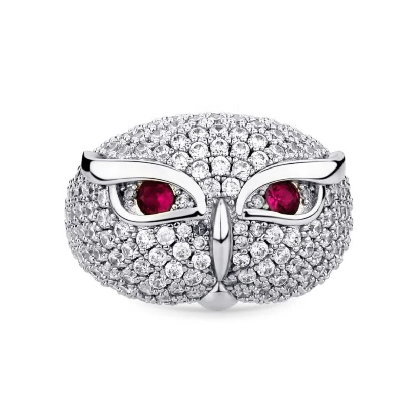 

Rapper iced out pink eye owl ring micro insert cubic zircon round real gold plated rings