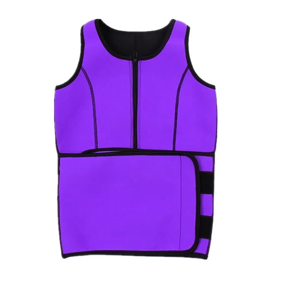 

wholesale ultra sweat vest with waist belt adjustable neoprene sweat waist trainer vest fitness women slimming vest, Black, blue, rose red, purple